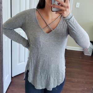 No Boundaries Long Sleeve Top with Cross Chest Detail